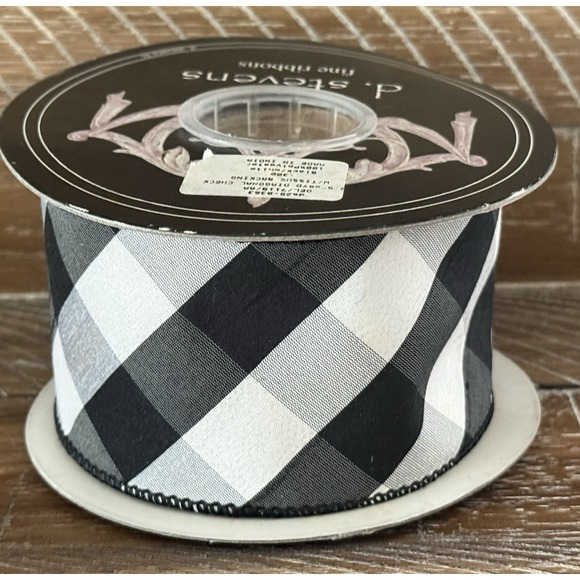 d.stevens Other - D. Stevens 2.5" Wired Ribbon Black White Diagonal Check Christmas Harlequin